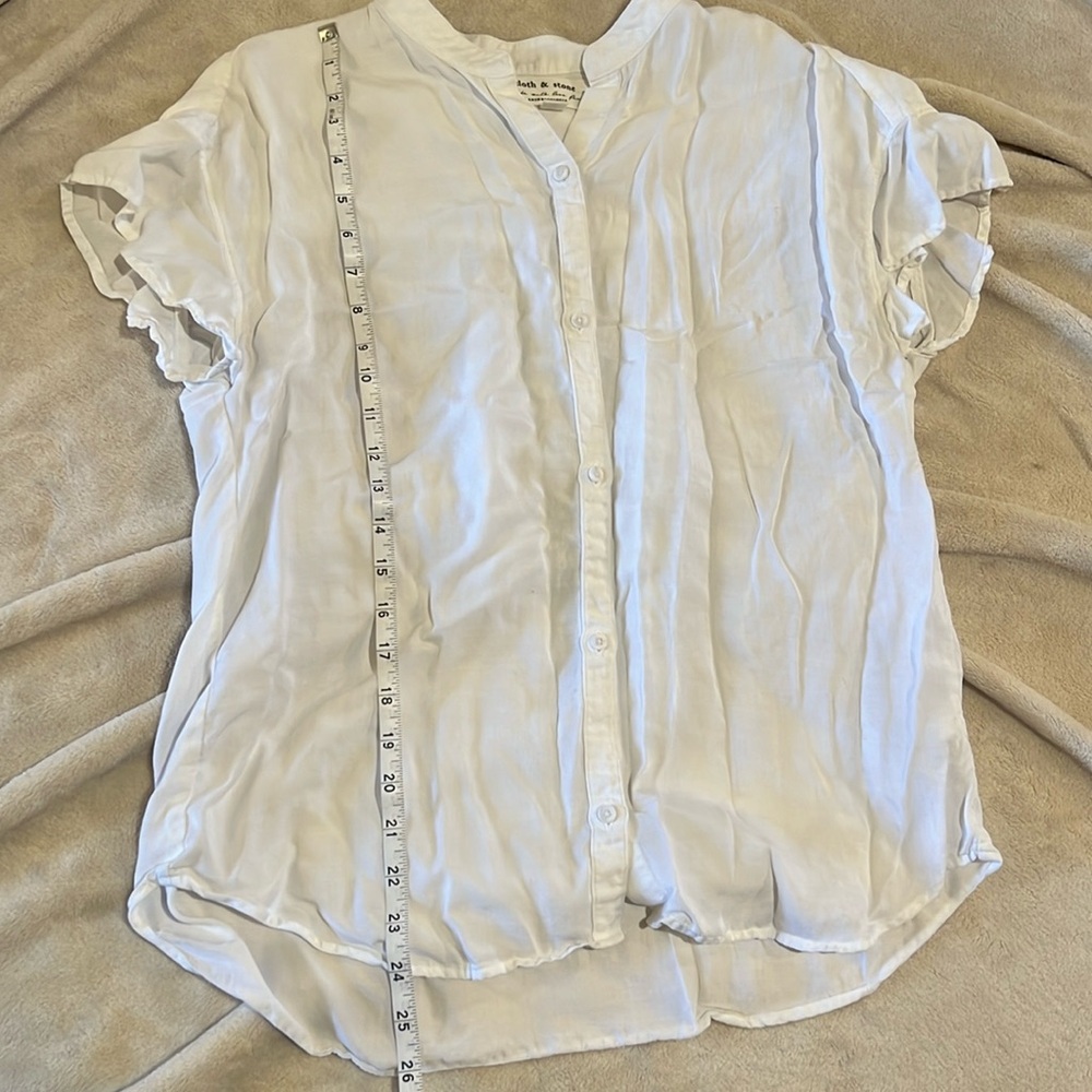 Cloth & Stone Anthropologie White Button-Up Blouse Flutter Sleeve